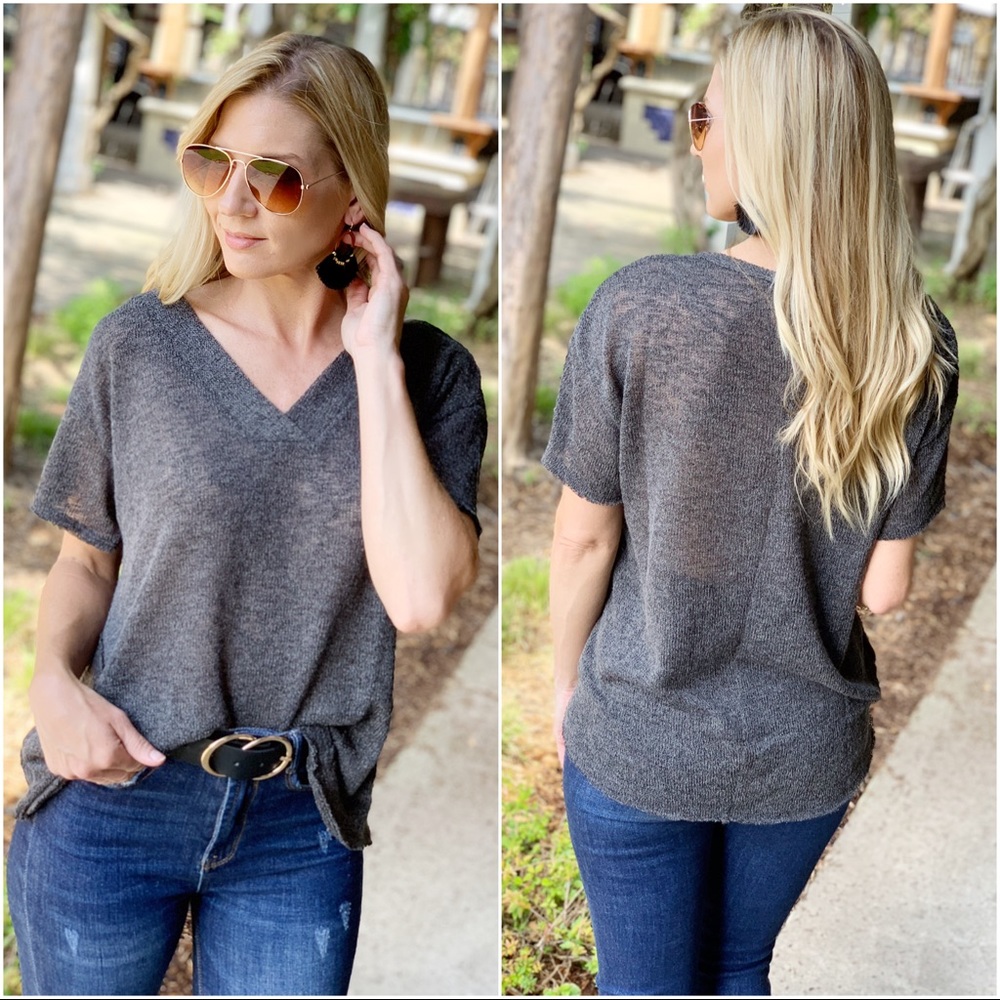 ✨LAST ONE✨Get Closer Knit V-Neck  Tunic-Charcoal - Picture 2 of 2